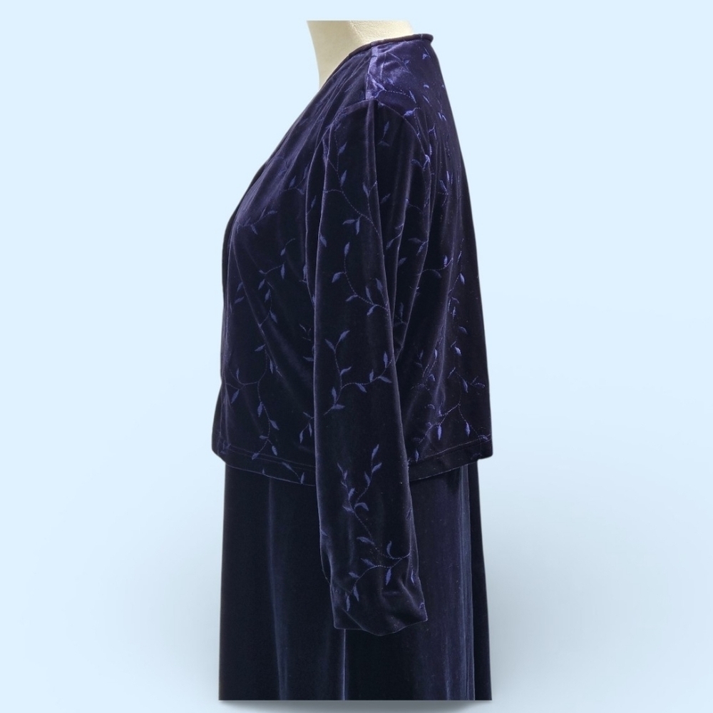 VTG 80's Talbots Blue Velvety Velour Maxi Dress With Jacket Women's M Petite - Picture 7 of 16